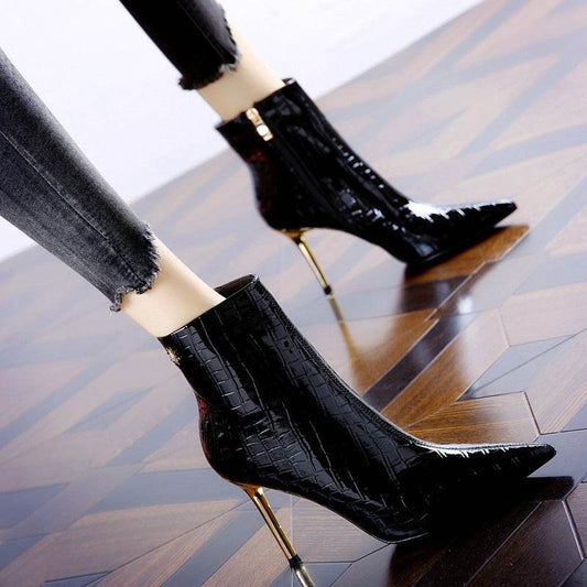 Pointed High Heels Patent Leather Stilettos - Mubimart