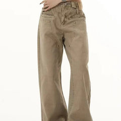 Khaki Front And Rear Reverse Niche Design Casual Pants