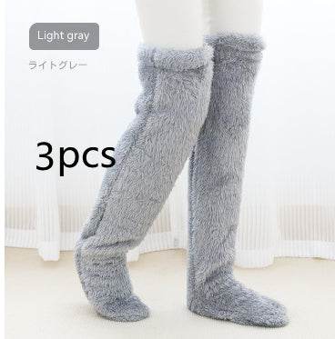 Over Knee High Fuzzy Long Socks Winter Warm Cold Leg Knee Joint Cold-proof Stockings Home Floor Sleeping Socks - Mubimart