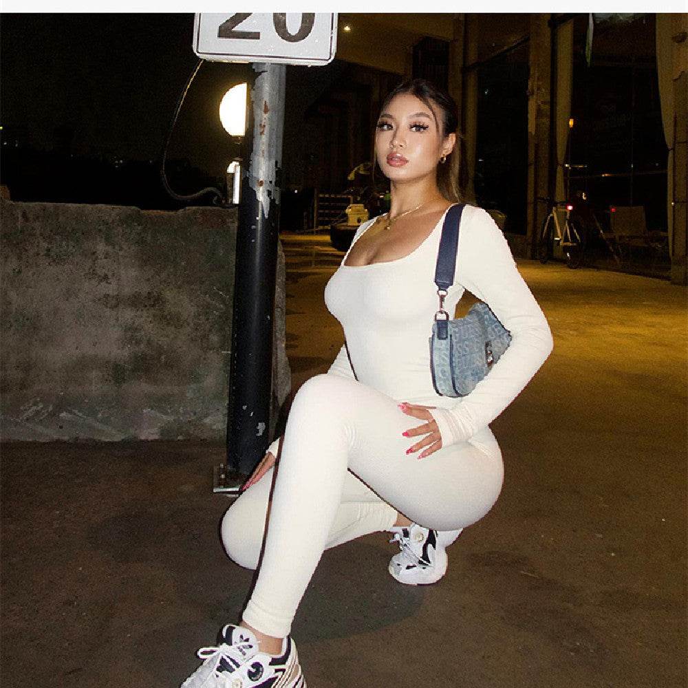 Seamless Double-layer Jumpsuit Long-sleeved Body Shaper Hip Lifting Yoga Jumpsuit Sports Jumpsuit Bodysuits - Mubimart