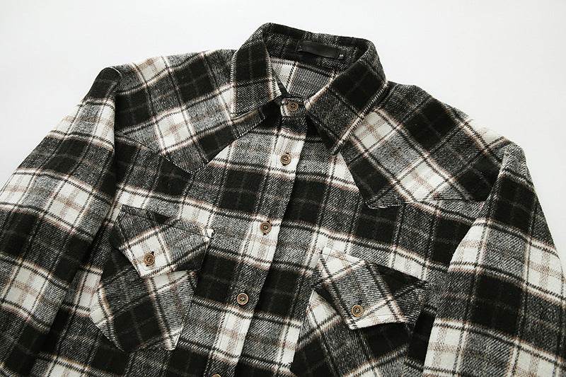 Men's Long Sleeve Flannel Plaid Shirt Jacket - Mubimart