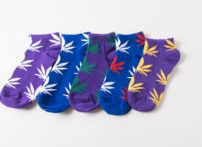 Trendy Cotton Hemp Leaf Sports Low-Cut Hip-Hop Boat Socks - Mubimart - Alarm Device 