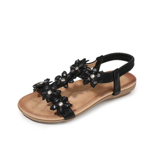 Large Size Sandals Women T-Shaped Flower Women Sandals Beach Sandals - Mubimart