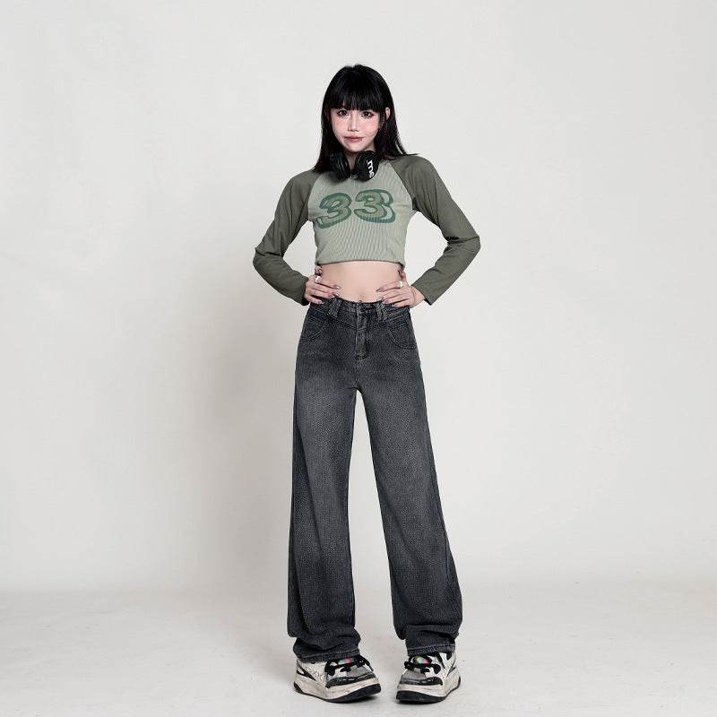 Nostalgic High Waist Wide Leg Jeans For Women - Mubimart