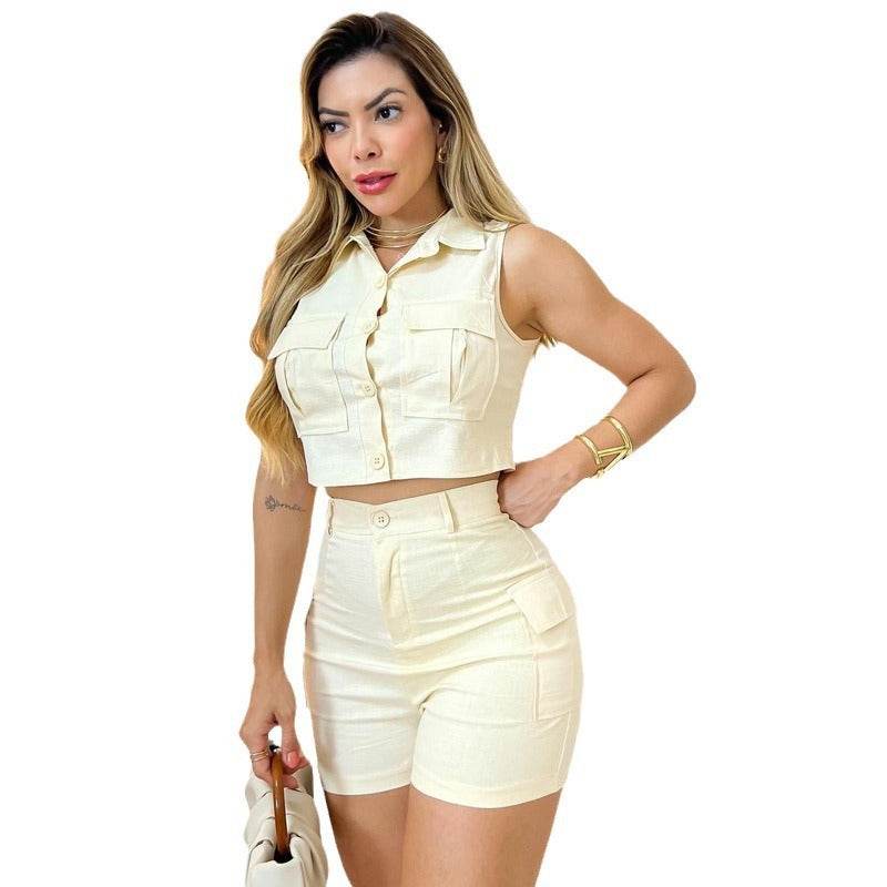 European And American Fashion Casual Set Women's Sleeveless Women Workwear Shorts - Mubimart