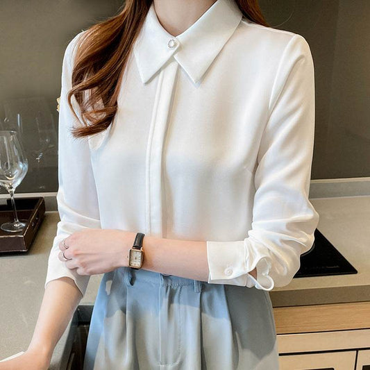 Business Chiffon Blouse Women Long Sleeve Tops Outerwear - Mubimart