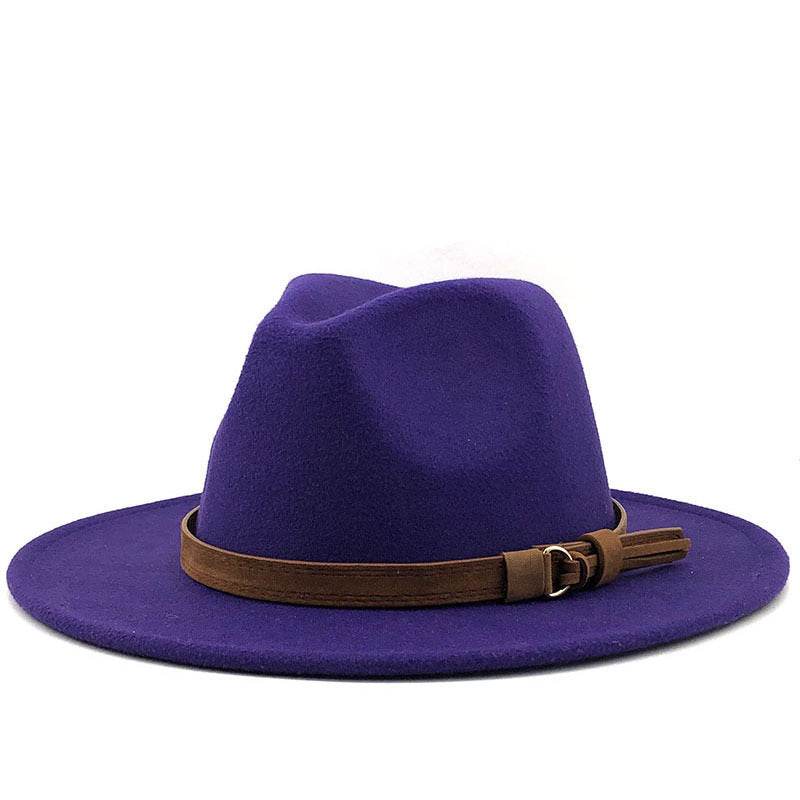 Simple Church Hat Suede Belt Woolen Hat British Style Fedora Hat Wide Brim Hat Women's Autumn And Winter Top Hat - Mubimart