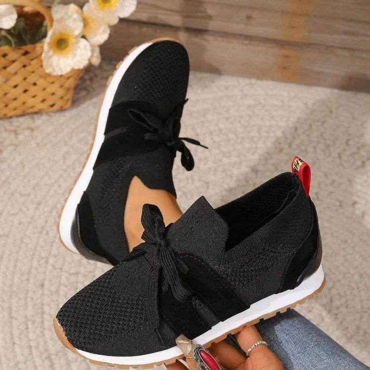 New Lace Up Mesh Flats Shoes For Women Breathable Casual Breathable Walking Wedges Shoes - Mubimart