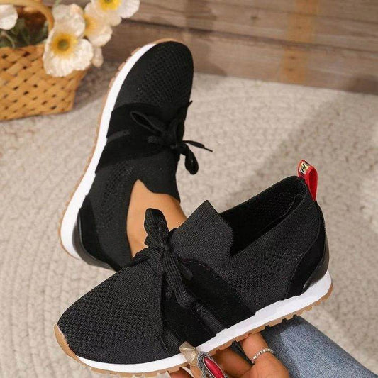 New Lace Up Mesh Flats Shoes For Women Breathable Casual Breathable Walking Wedges Shoes - Mubimart