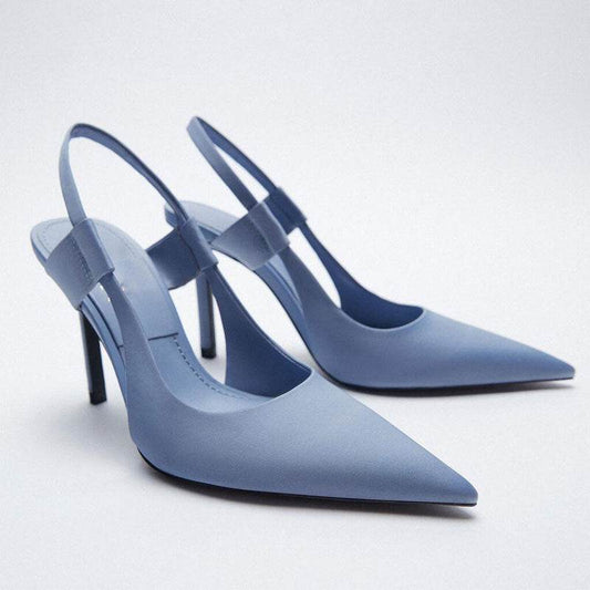 Light Blue Slingback High Heels Pointed Toe Stiletto All-match Fairy Wind Sandals - Mubimart