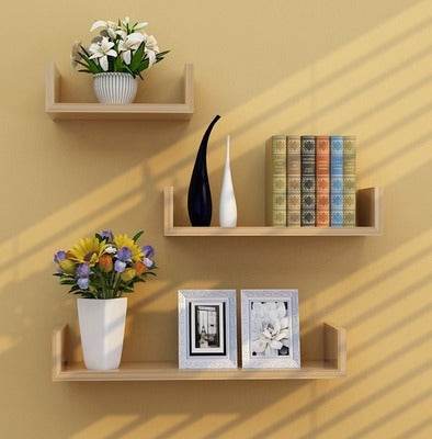 Living Room Wall Punch-free Shelf Wall Hanging Bookshelf Clapboard Storage Shelf TV Background Wall Decoration Shelf - Mubimart
