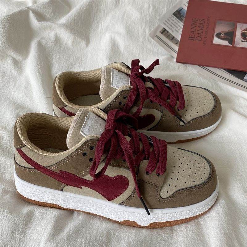 Autumn Love Leather White Shoes Comfort Big Head Bread Casual Sneakers - Mubimart