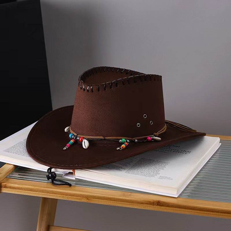 Western Cowboy Hat Men's And Women's Gem Chain Fedora Hat - Mubimart