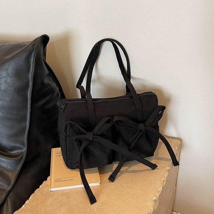 Bow Zipper Tote Large Capacity Shoulder Bag Women - Mubimart