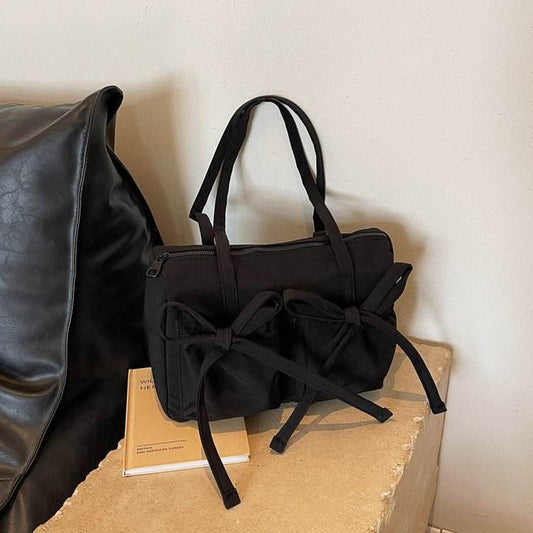 Bow Zipper Tote Large Capacity Shoulder Bag Women - Mubimart