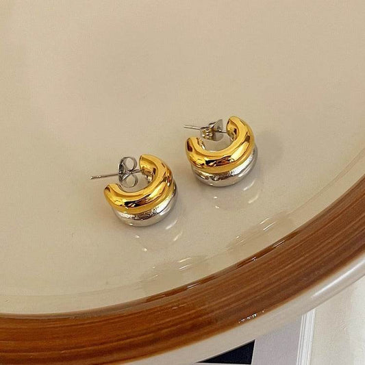 Contrast Color Semicircle Stud Earrings Women - Mubimart
