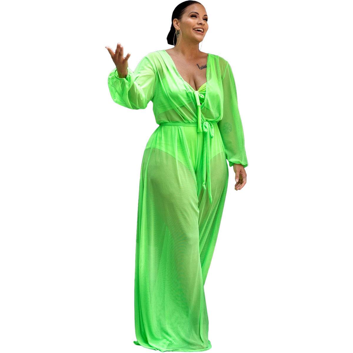 Women's Sheer Mesh Plus Size Women's Jumpsuit - Mubimart