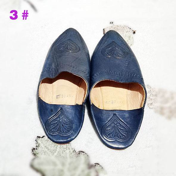 Leather Pointed Toe Mules Slippers Home Shoes Prayer - Mubimart