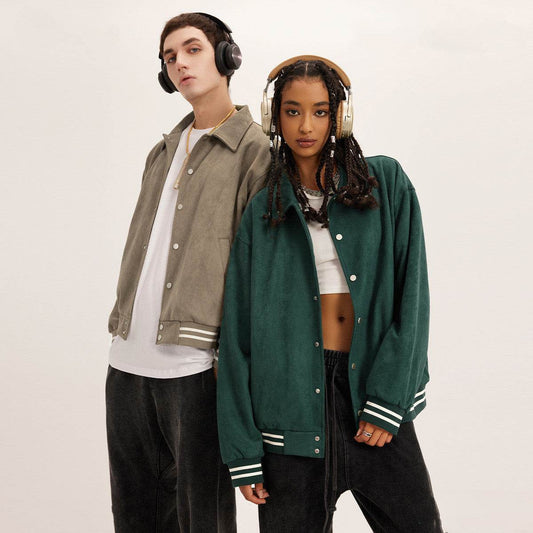 Fashion Loose Suede Lapel Jacket Bomber - Mubimart