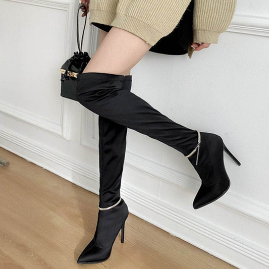 Over-the-knee Boots Stiletto Stretch Fabric - Mubimart