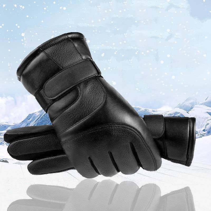 Winter Leather Gloves For Men And Women Velvet Thickened Cold-proof Warm Cycling Anti-slip Touch-screen Large Fleece Gloves - Mubimart