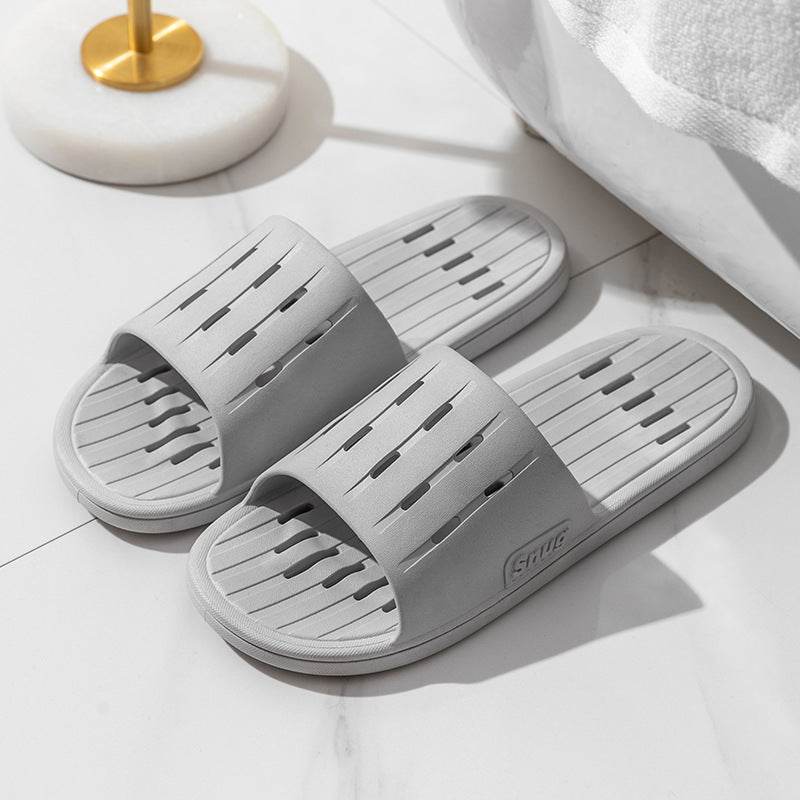 Anti-slip Striped Texture Hollow Design Slippers Women Floor Bathroom House Shoes Summer Indoor Home Slipper Couple - Mubimart