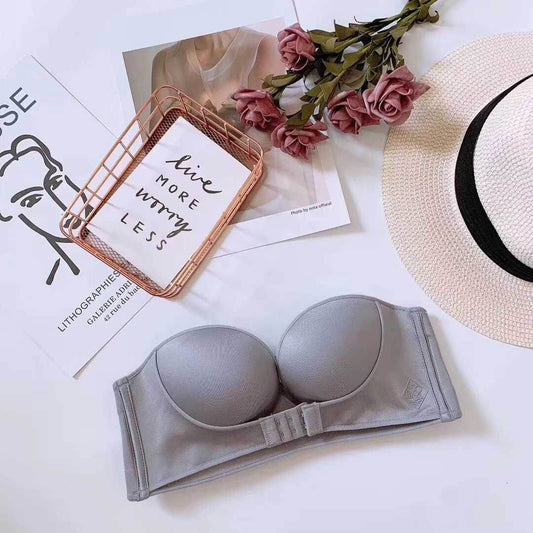 Anti-Glare One-Piece Gathered Up Strapless Bra - Mubimart