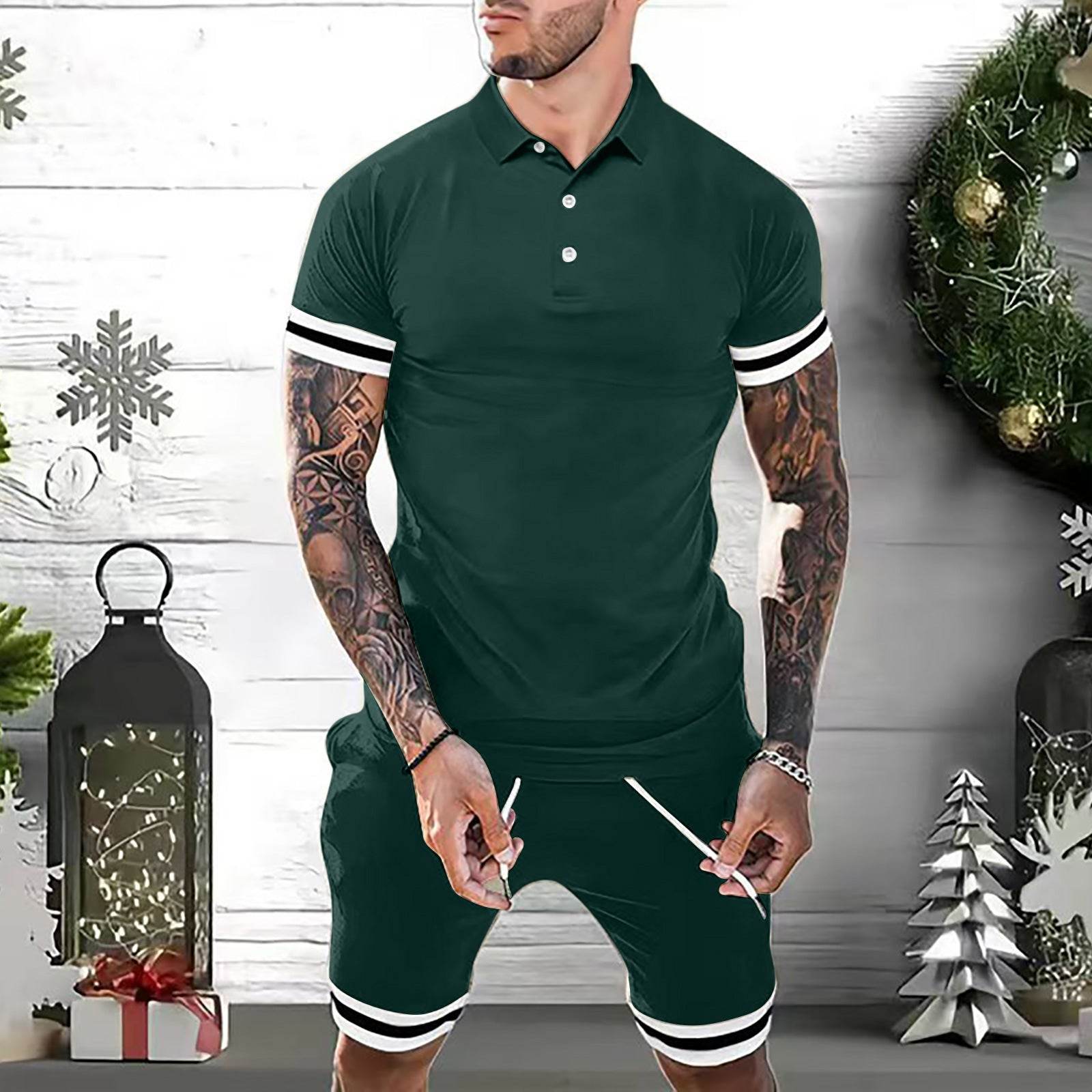 Mens Short Sets 2 Piece Outfits Polo Shirt Fashion Summer Tracksuits Casual Set Short Sleeve And Shorts Set For Men - Mubimart