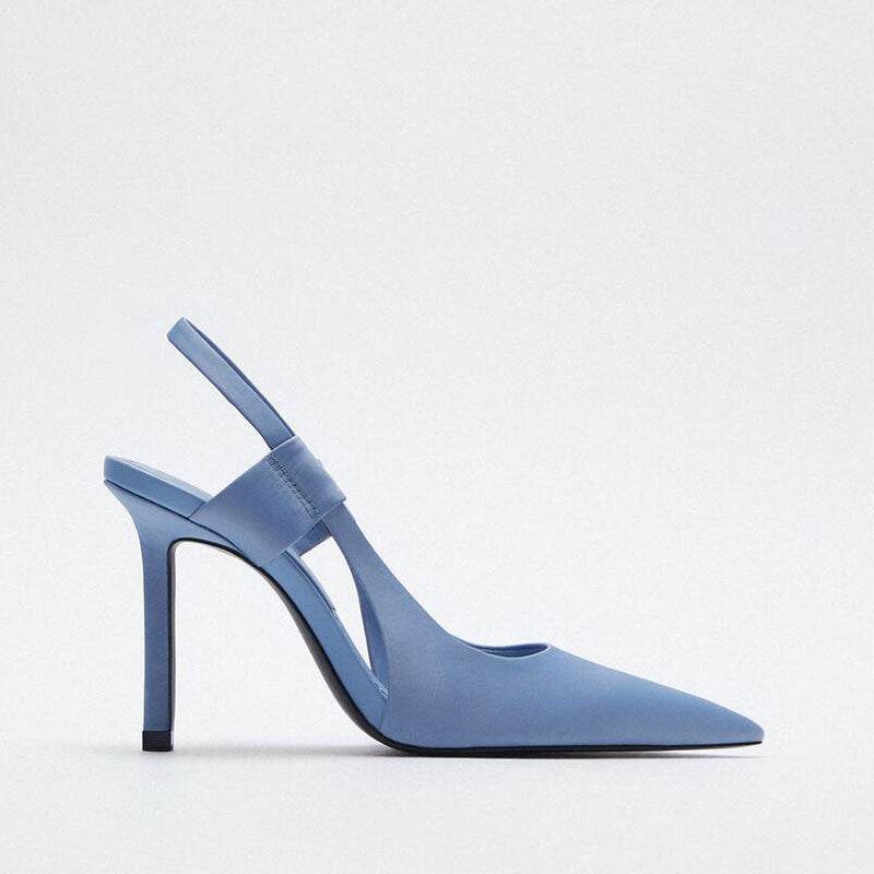 Light Blue Slingback High Heels Pointed Toe Stiletto All-match Fairy Wind Sandals - Mubimart