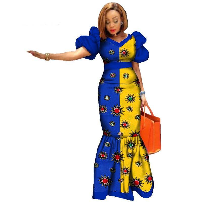 Ladies Dresses African Plus Size Puff Sleeve Dress - Mubimart