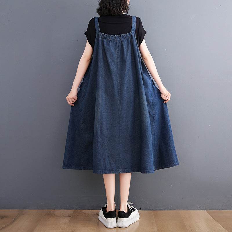 Women's Loose Plus Size Denim Suspender Dress - Mubimart
