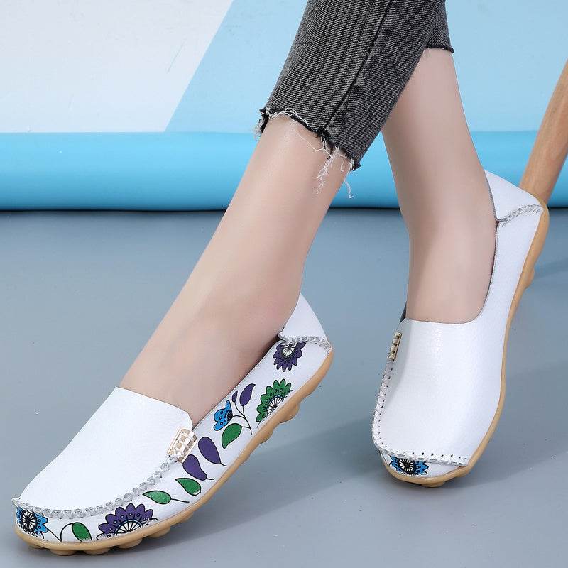 Flowers Loafers Women Flat Shoes With Sewing Thread Soft Shoes - Mubimart