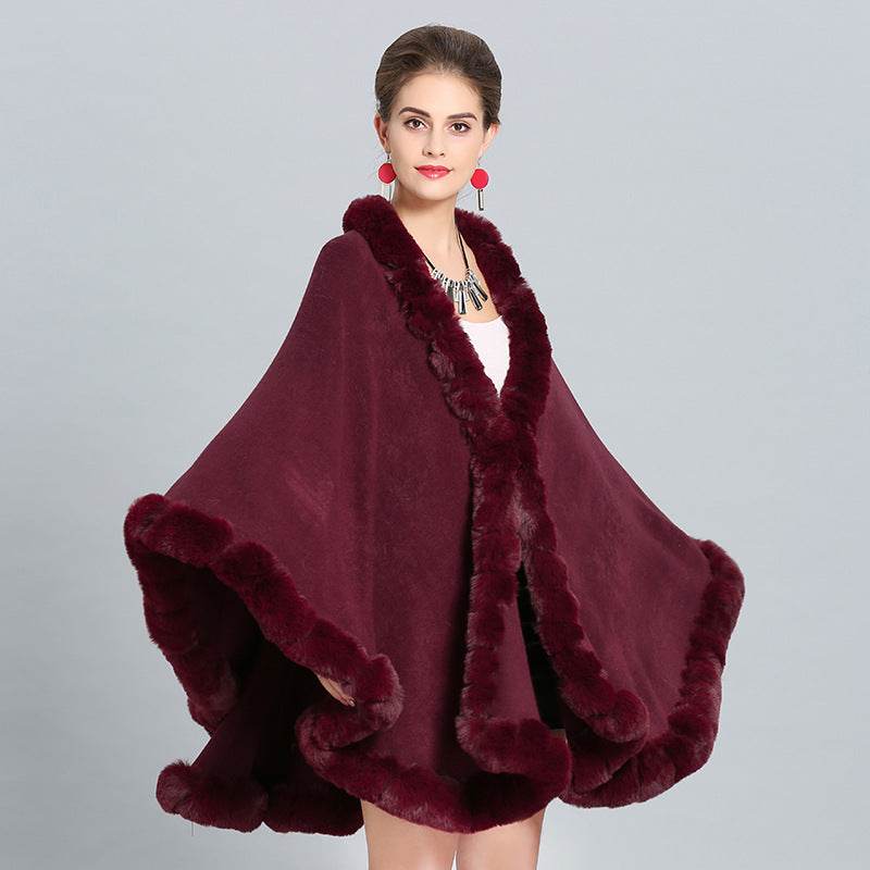 New Large Size Faux Fox Fur Collar Knitted Shawl - Mubimart