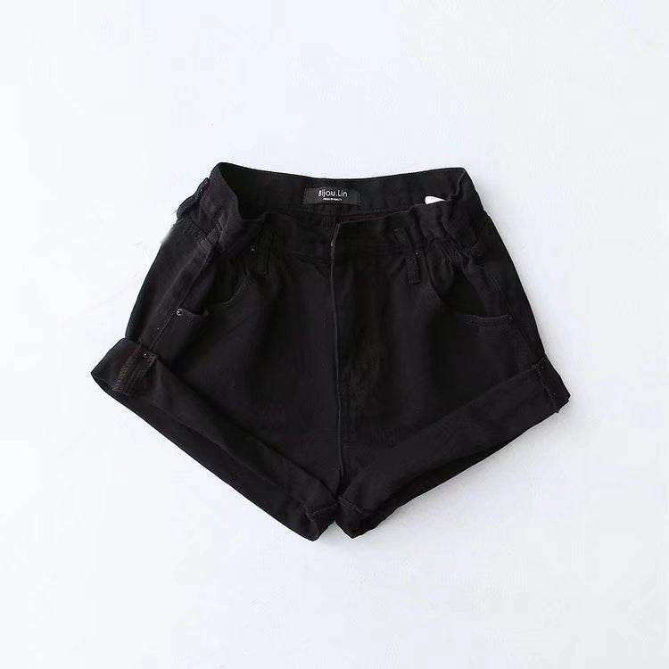 Fashion Five-color Elastic Waist Rolled Edge Denim Shorts Women - Mubimart