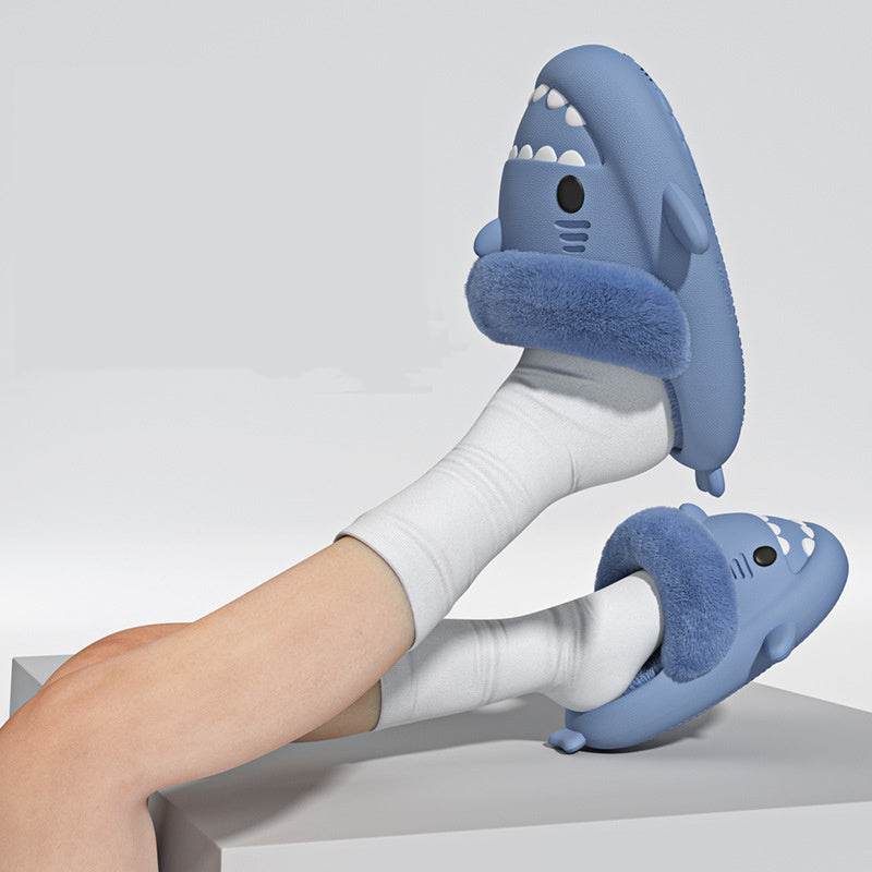 Winter Shark Slippers Detachable Warm Fuzzy Slippers Bedroom House Shoes Women - Mubimart