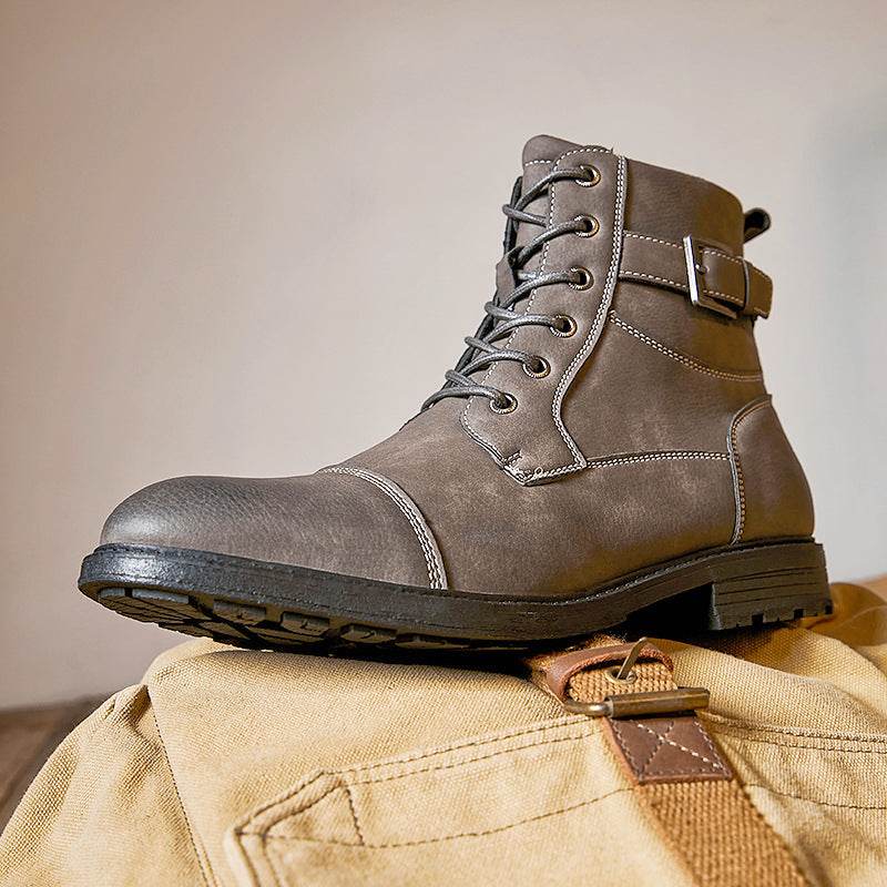 Worker Boot Men's Retro Lace Up High-top Martin Boots - Mubimart