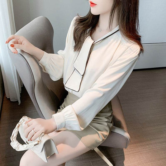 Niche Retro Loose Chiffon Blouse Women - Mubimart