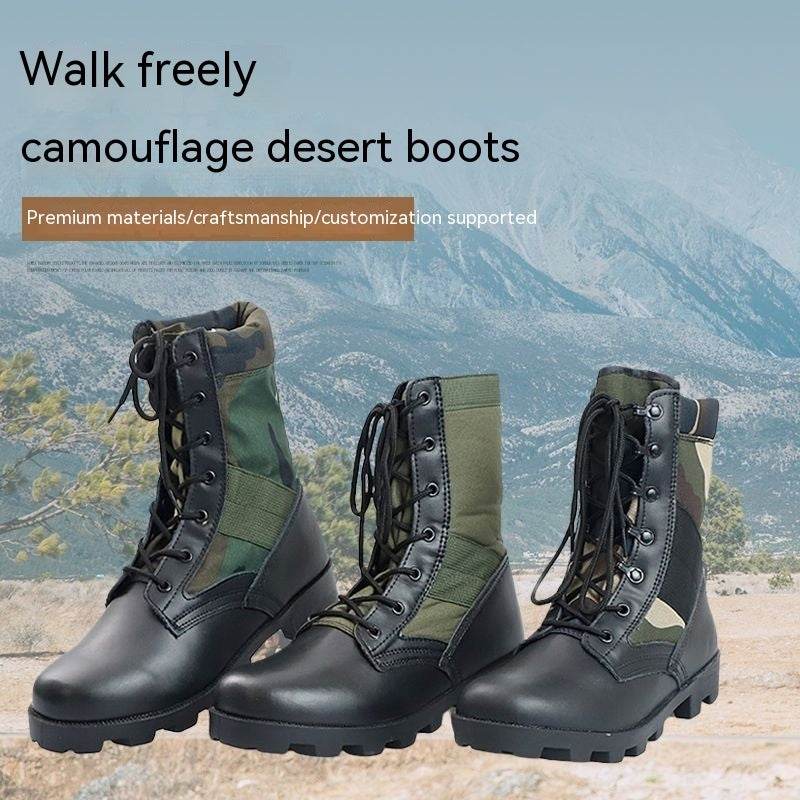Non-slip Wear-resistant Camouflage Desert Outdoor Hiking Military Boots Combat Men's High-top Combat Boots - Mubimart