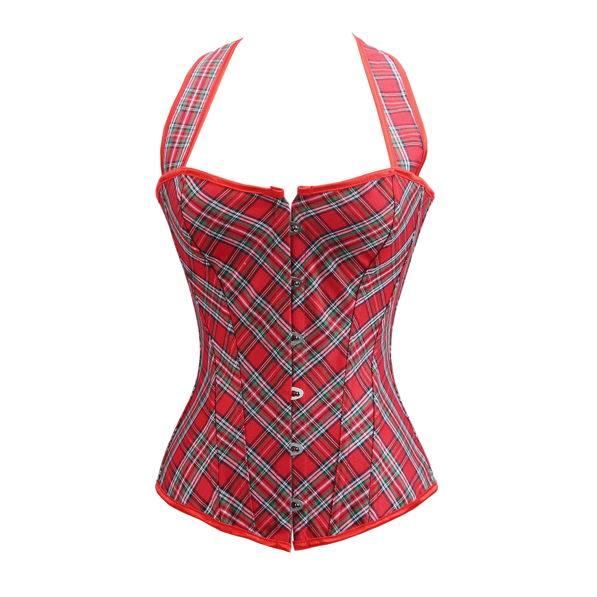 Simple Red Plaid Corset Top, Abdomen Shaping - Mubimart -  