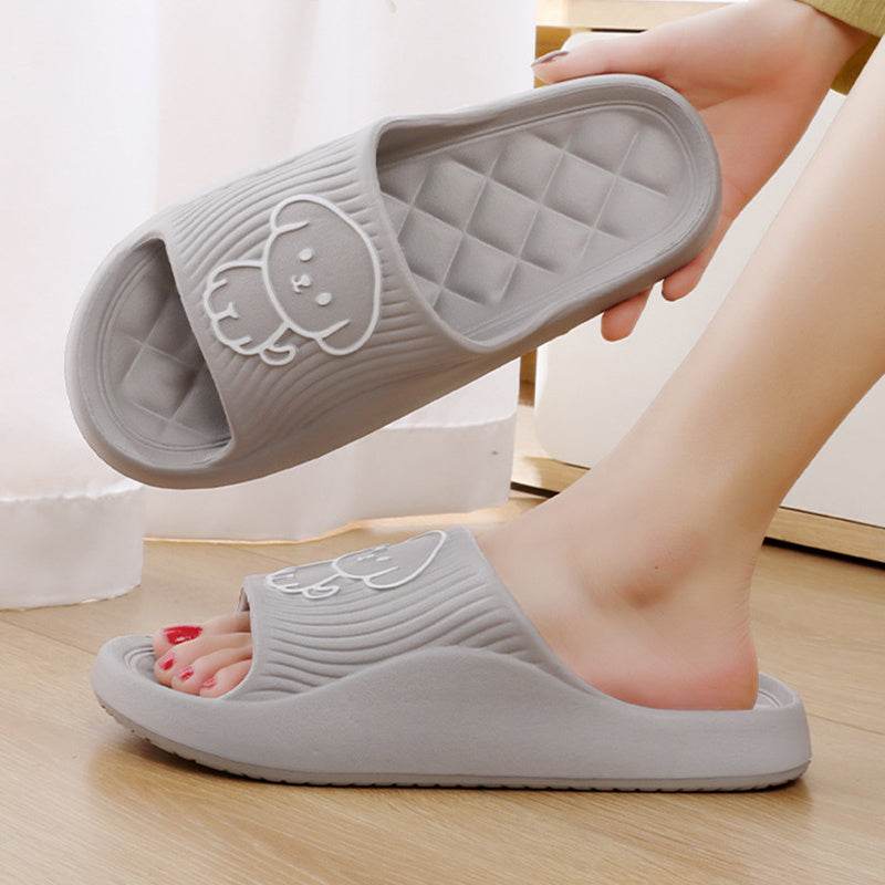 Cute Cartoon Dog Slippers Summer Solid Color Non-slip Rhombus Bathroom Slipper Indoor House Shoes For Men Women Couples - Mubimart