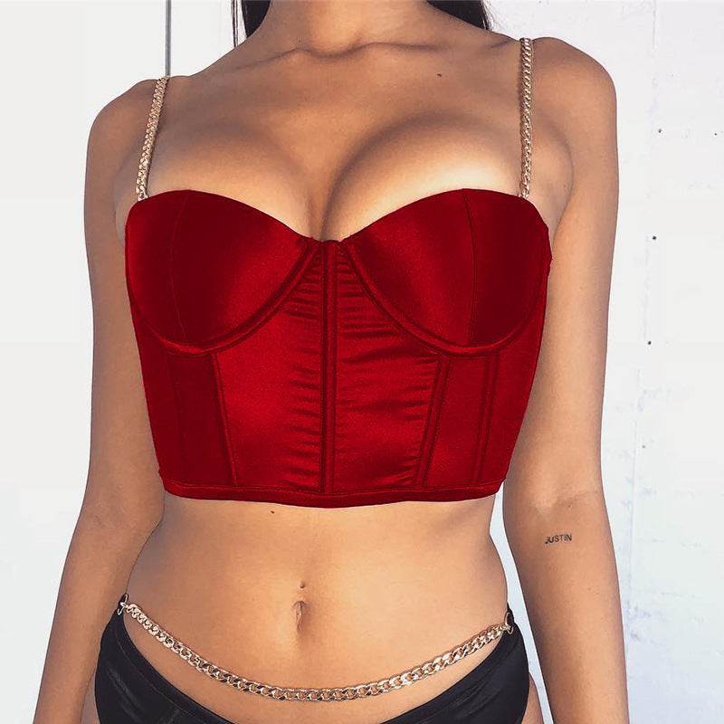 Sexy Slim-fit Metal Camisole Top Cropped Satin Camisole Women - Mubimart