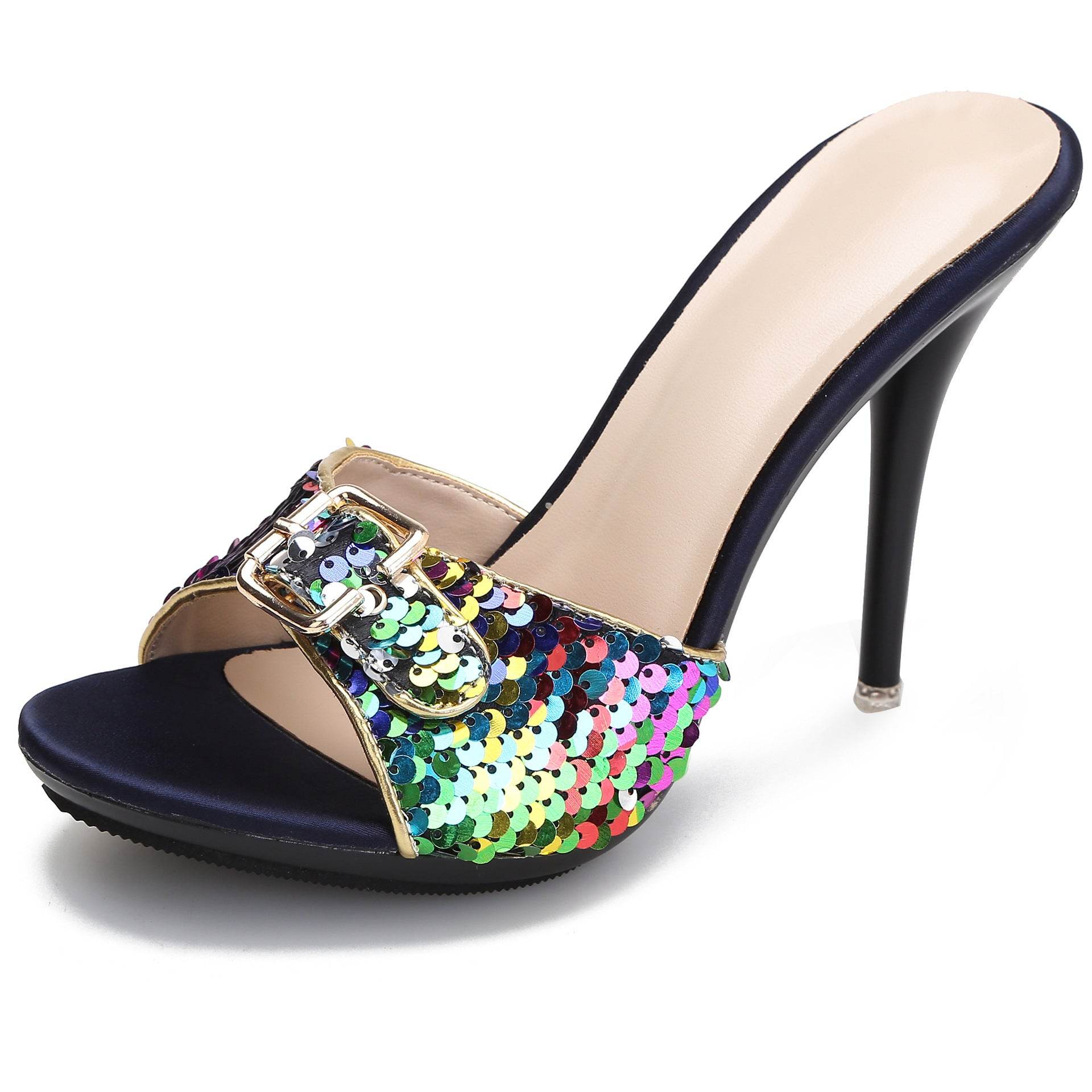 Fashionable Color Snake Pattern Square Buckle Sandal - Mubimart