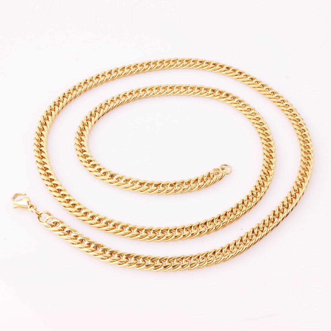 Mens Fashion Titanium Steel Gold Double Buckle Necklace - Mubimart