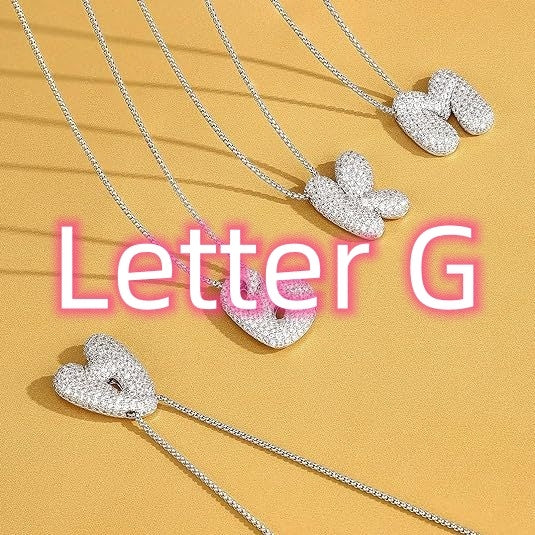 Brass Zircon Balloon English Letter Necklace