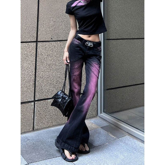 Plus Size Retro Slightly Flared Jeans Women - Mubimart