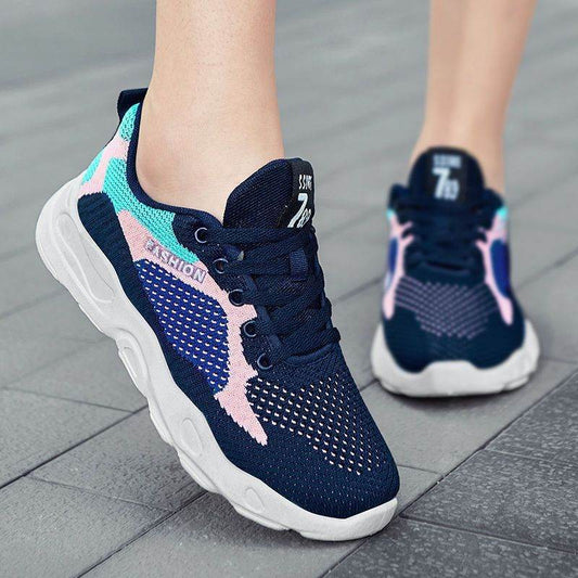Casual Colorblock Lace-up Sneakers Women Versatile Breathable Lightweight Walking Running Shoes - Mubimart