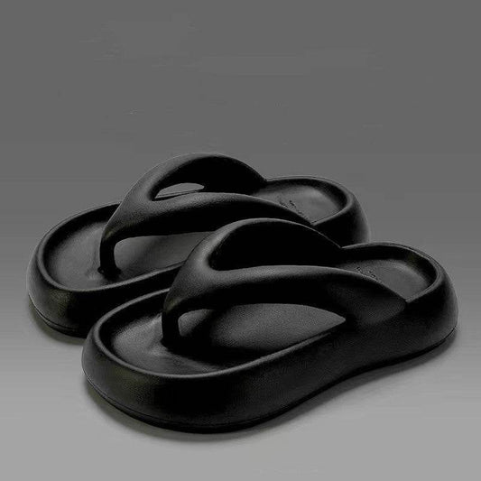 Solid Color Thick-soled Flip-flops Summer Indoor Outdoor Fashion Thong Sandals Casual Holiday Beach Shoes - Mubimart