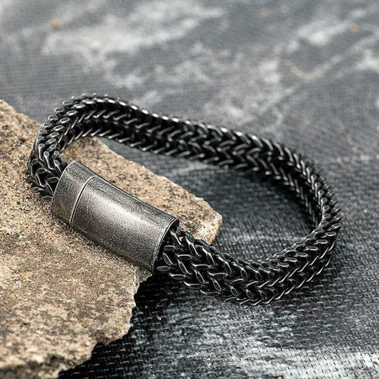 Black Vintage Mens Bracelet Punk Double Chain Stainless Steel - Mubimart
