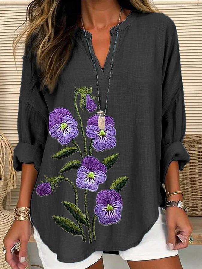 Loose Printed Neck Casual Plus Size Pullover - Mubimart