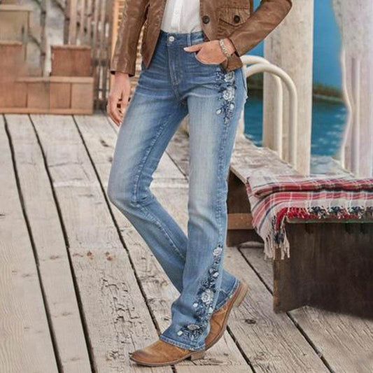 Women's Embroidered Bootcut Slim Fit Jeans - Mubimart